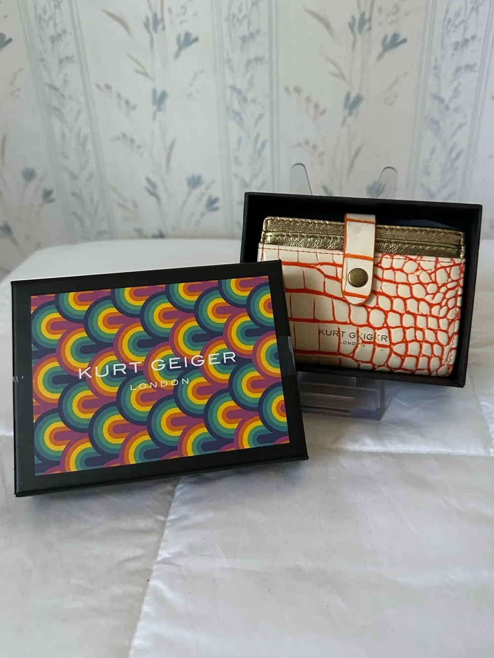 Kurt Geiger Orange Croc-Embossed Card Case